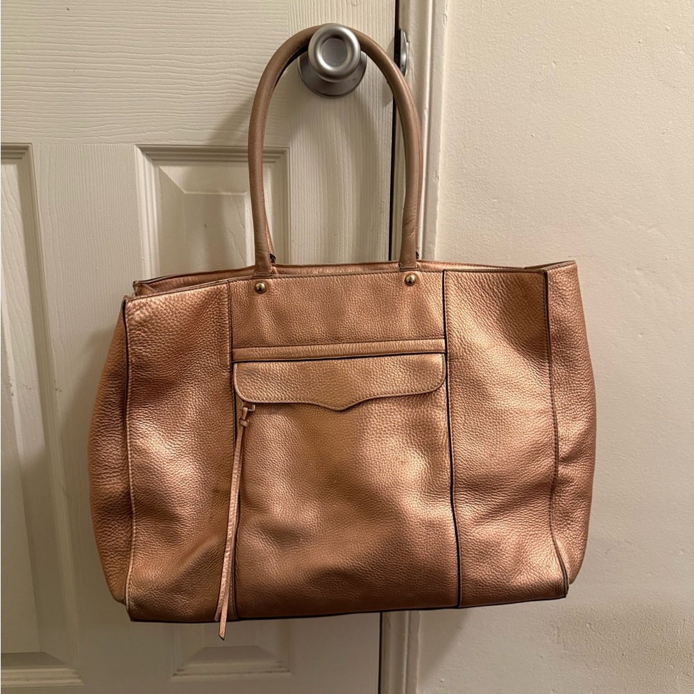 Rebecca Minkoff Rose Gold MAB Large Tote Should Bag Purse Leather